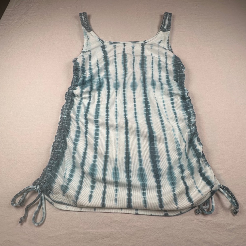 Chaser Womens Tie Dye Ribbed Cinch Side Tank Top Blue White CW8132-TIE Large NWT